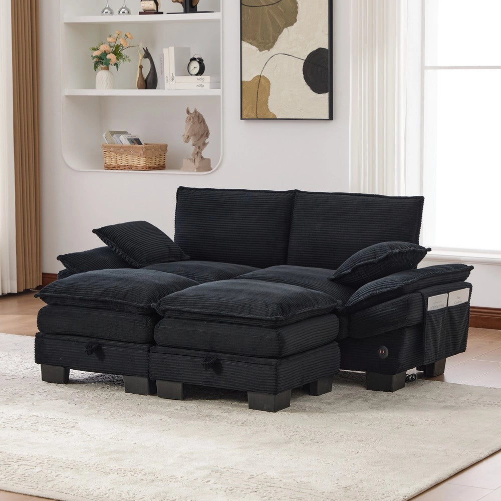 Sofa modulare 2 posti con sgabelli - Zephmum - Ampia seduta, design ergonomico, USB-C