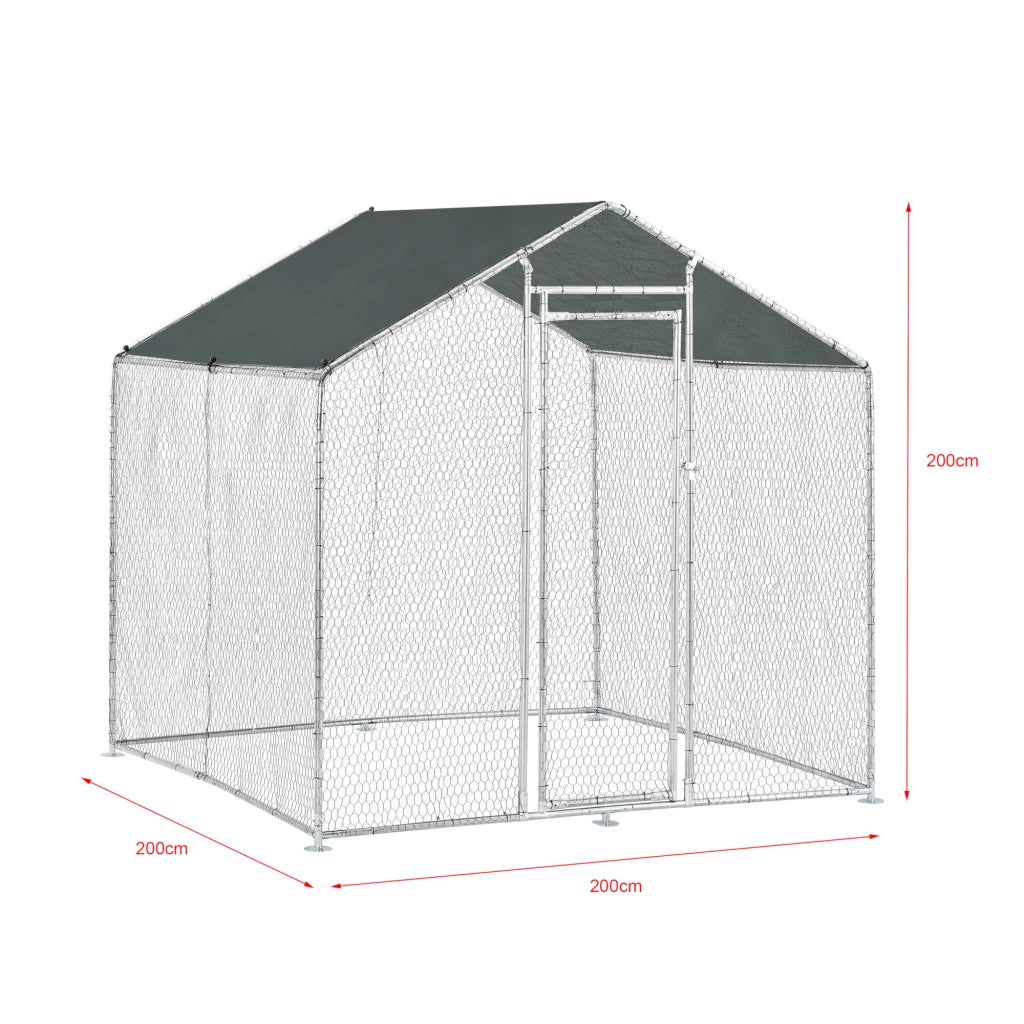 Gabbia per Pollame Wels con Tettuccio Parasole e Recinzione Rete Metallica 2x2x2 m pro.tec