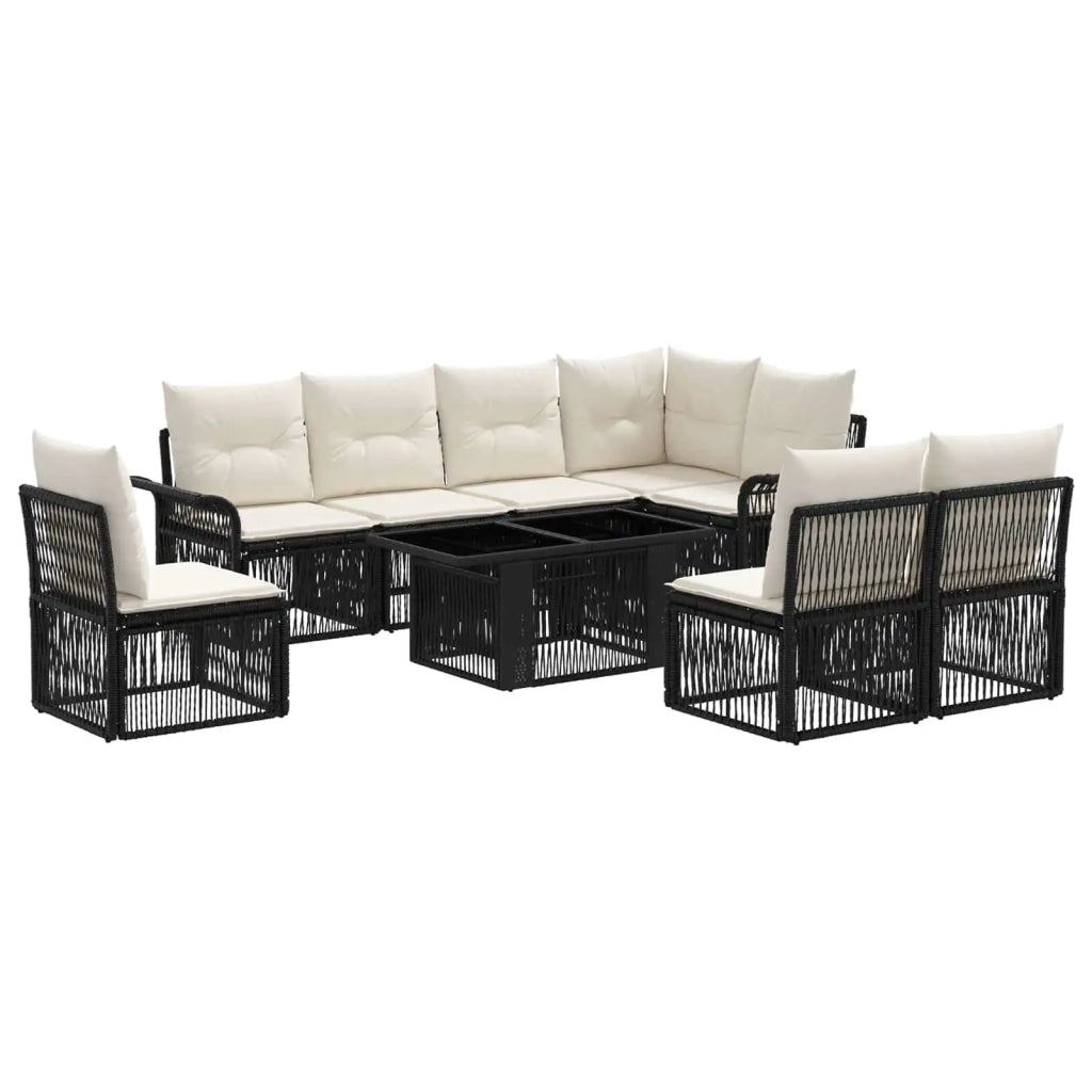 Set Divano da Giardino 9 pz Nero e Bianco Crema polyrattan 3436645