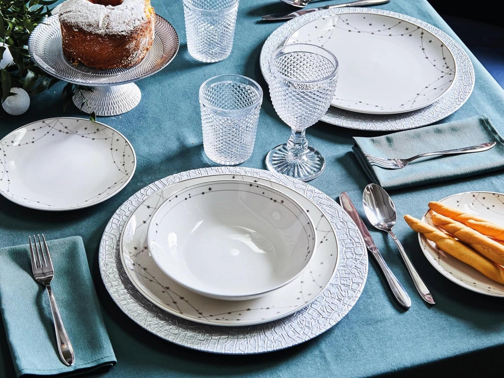 Servizio di Piatti da Tavola in Porcellana Madison SilverLight 18 Pezzi