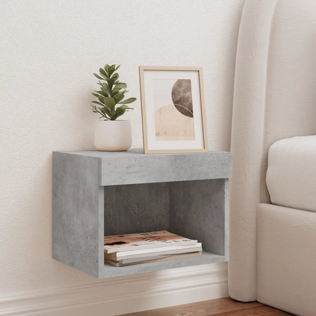Comodino | Armadio da Notte | Mobiletto da notte con Luci LED a Parete Grigio Cemento