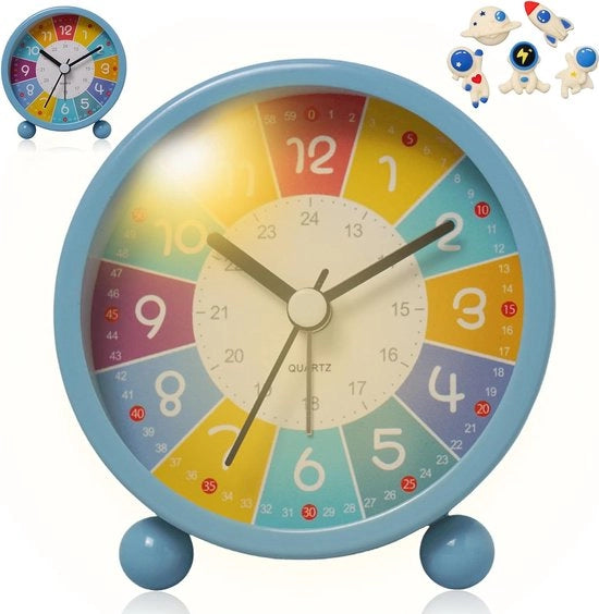 Alarme Digitale per Bambini - Alarme senza Tasto - Orologio Analogo per Bambini - Alarme con Lampada Notturna, Alarme per Principianti, Alarme per Ragazzi e Ragazze (Blu)