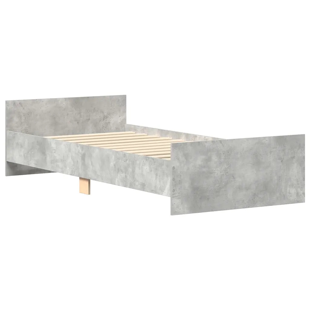 Letto singolo | Letto per adulti | Giroletto Grigio Cemento 100x200 cm in Legno Multistrato