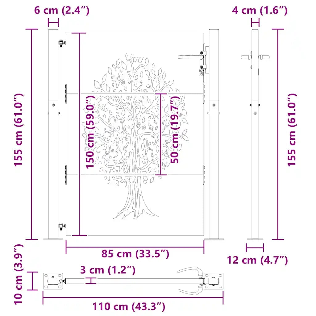 Cancello da giardino con blocco Nero 110 x 155 cm CFW3003709