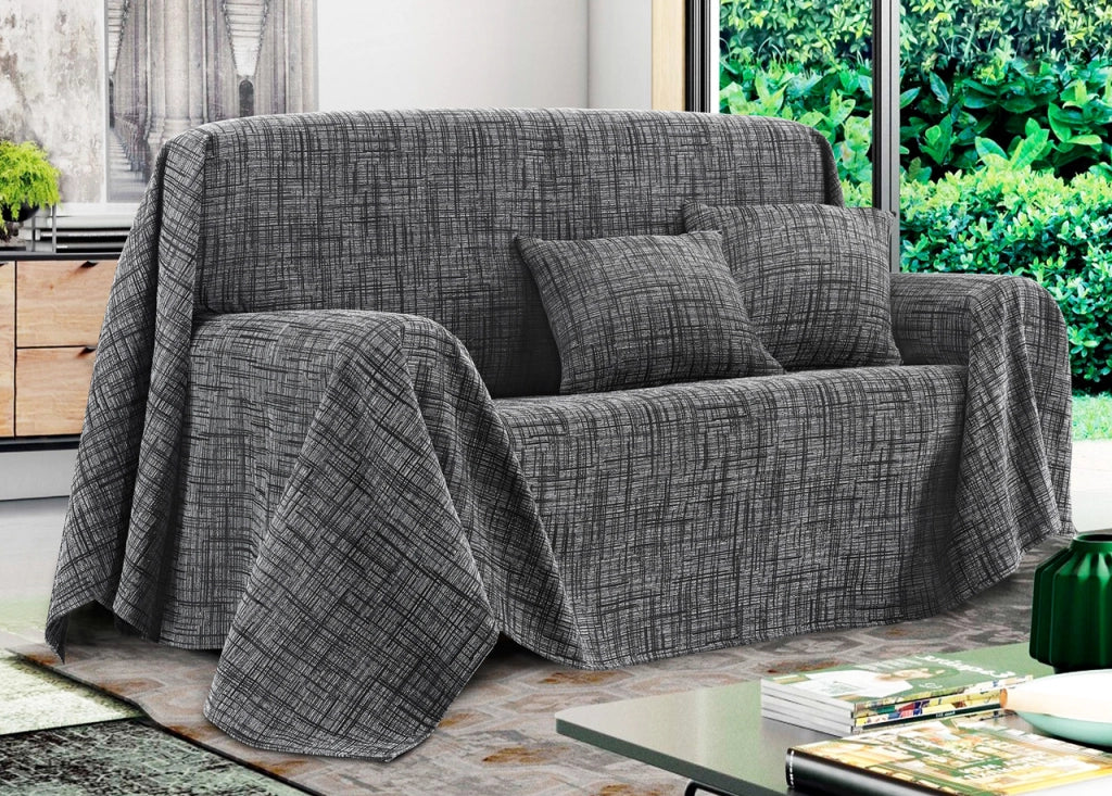 Telo Arredo Copridivano Multiuso Copritutto Misto Cotone Modello Multirighe - 220x260 - Carbone