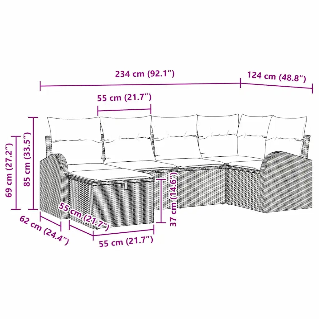 Set di divani con cuscino con archiviazione Nero polyrattan 3359082