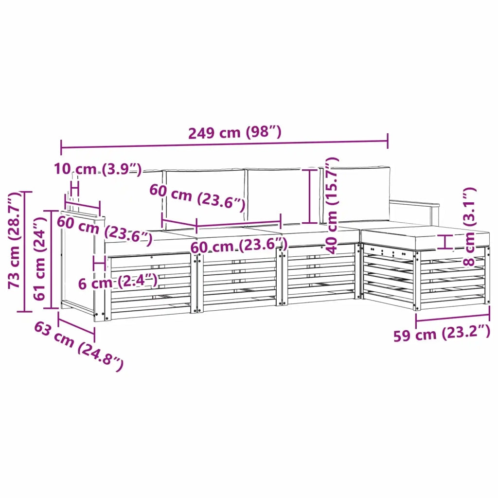 Set di divani da esterno con cuscino 5 pcs Naturale e Beige 3384234