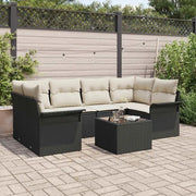 Set Divano da Giardino con cuscino 7 pcs Nero polyrattan
