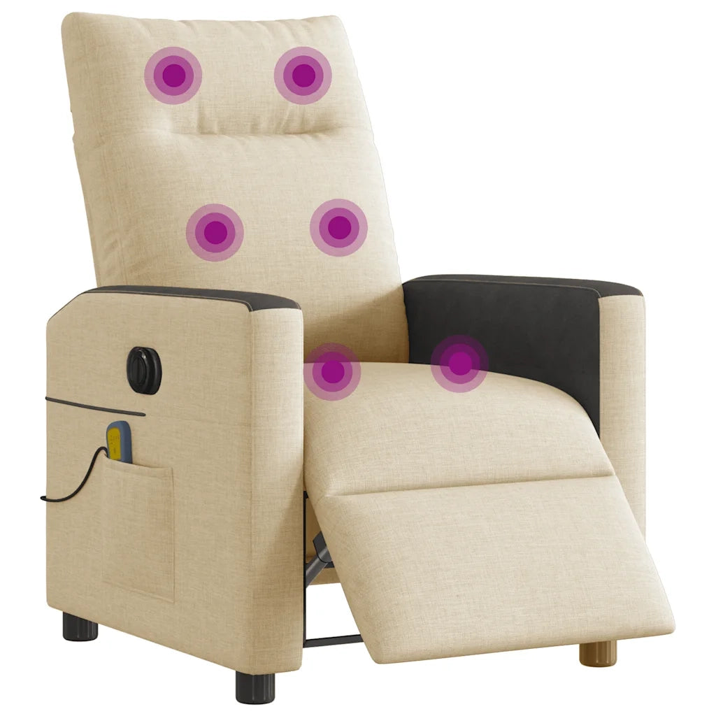 Poltrona Reclinabile Massaggiante Elettrica Crema in Tessuto 3324049