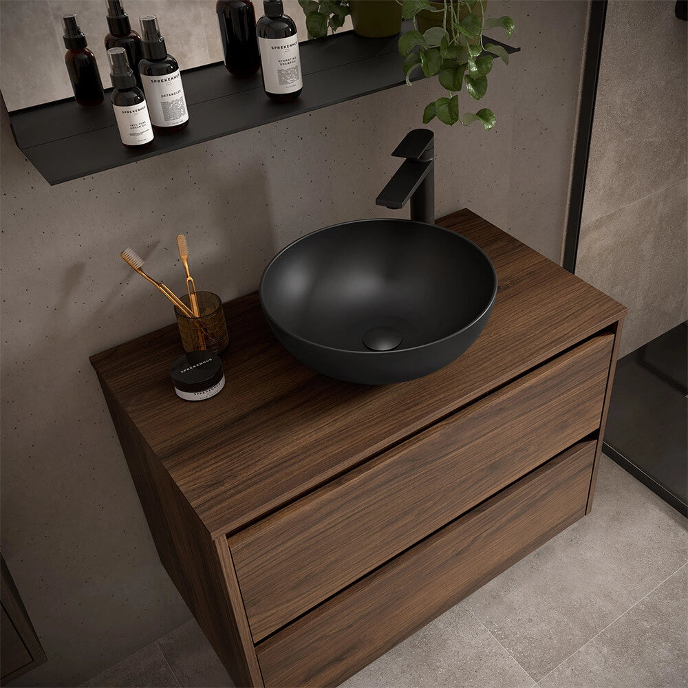 Mobile bagno sospeso 90 cm noce maya con top per lavabo da appoggio Gaya