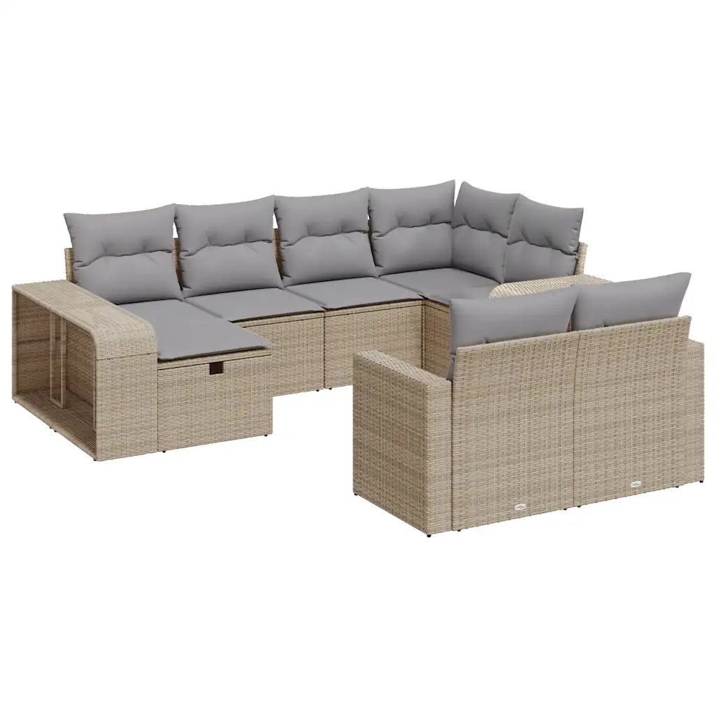 Set Divano da Giardino 10 pz con Cuscini Beige in Polyrattan 3326063