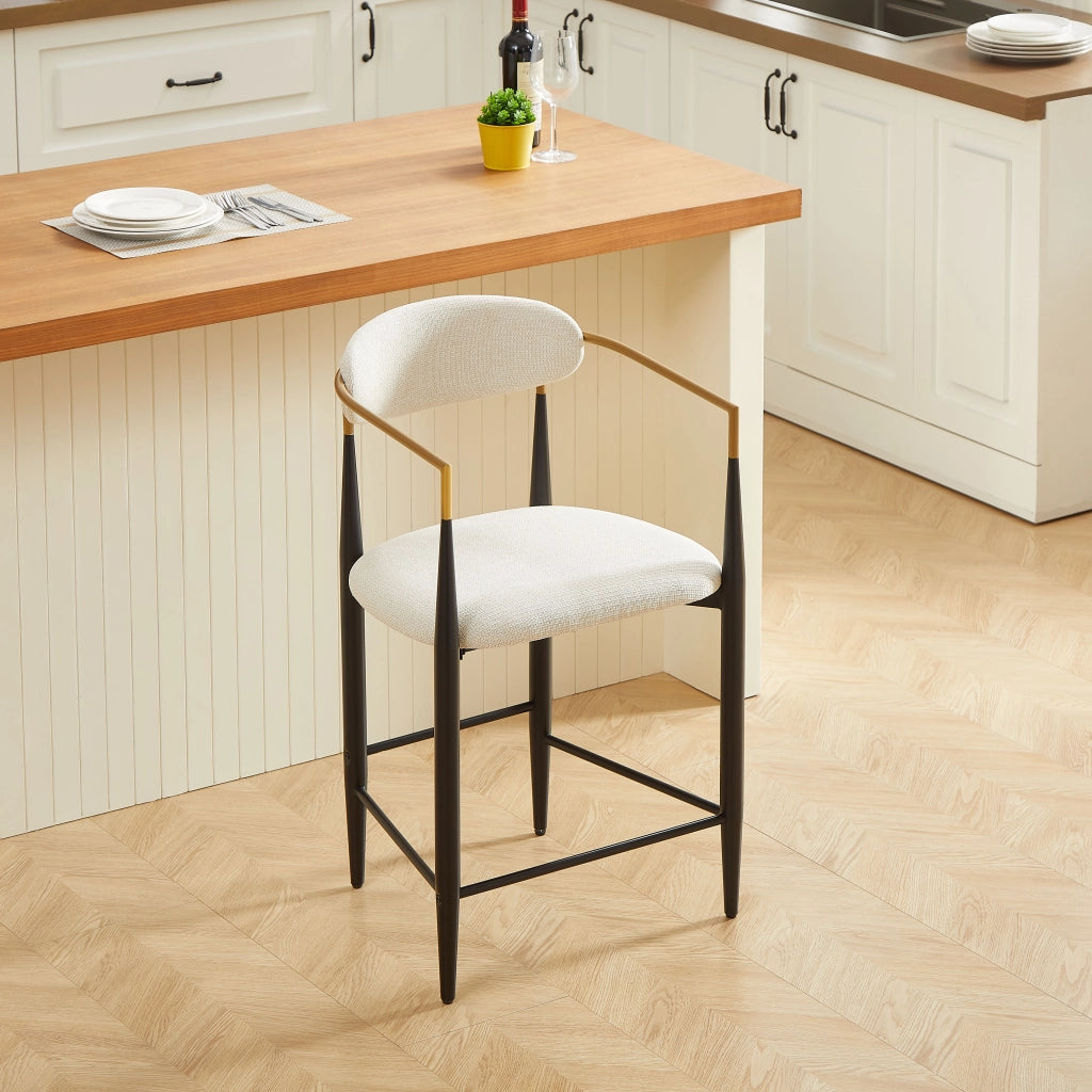 SGABELLO DA BAR Set da 2 pezzi con braccioli, tessuto beige, struttura nero e oro