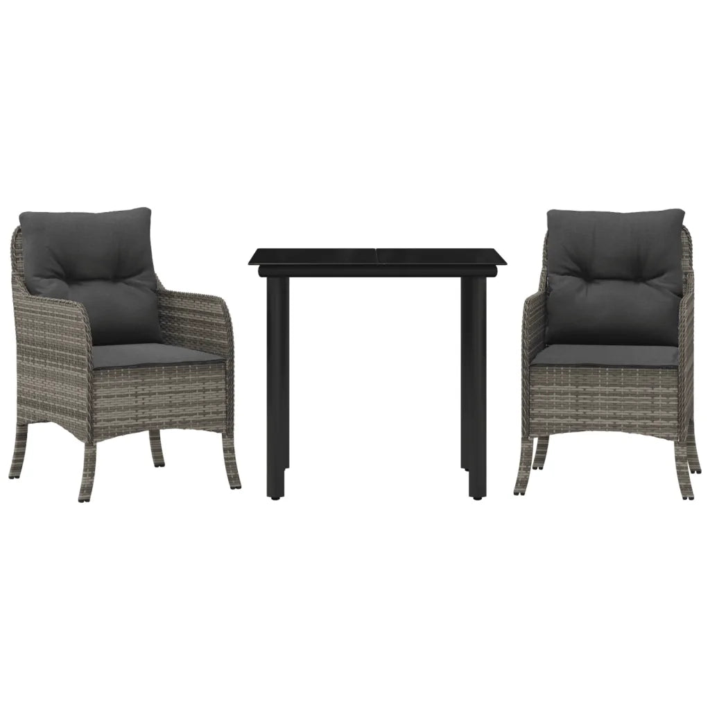 Set da Pranzo da Giardino 3 pz con Cuscini in Polyrattan Grigio