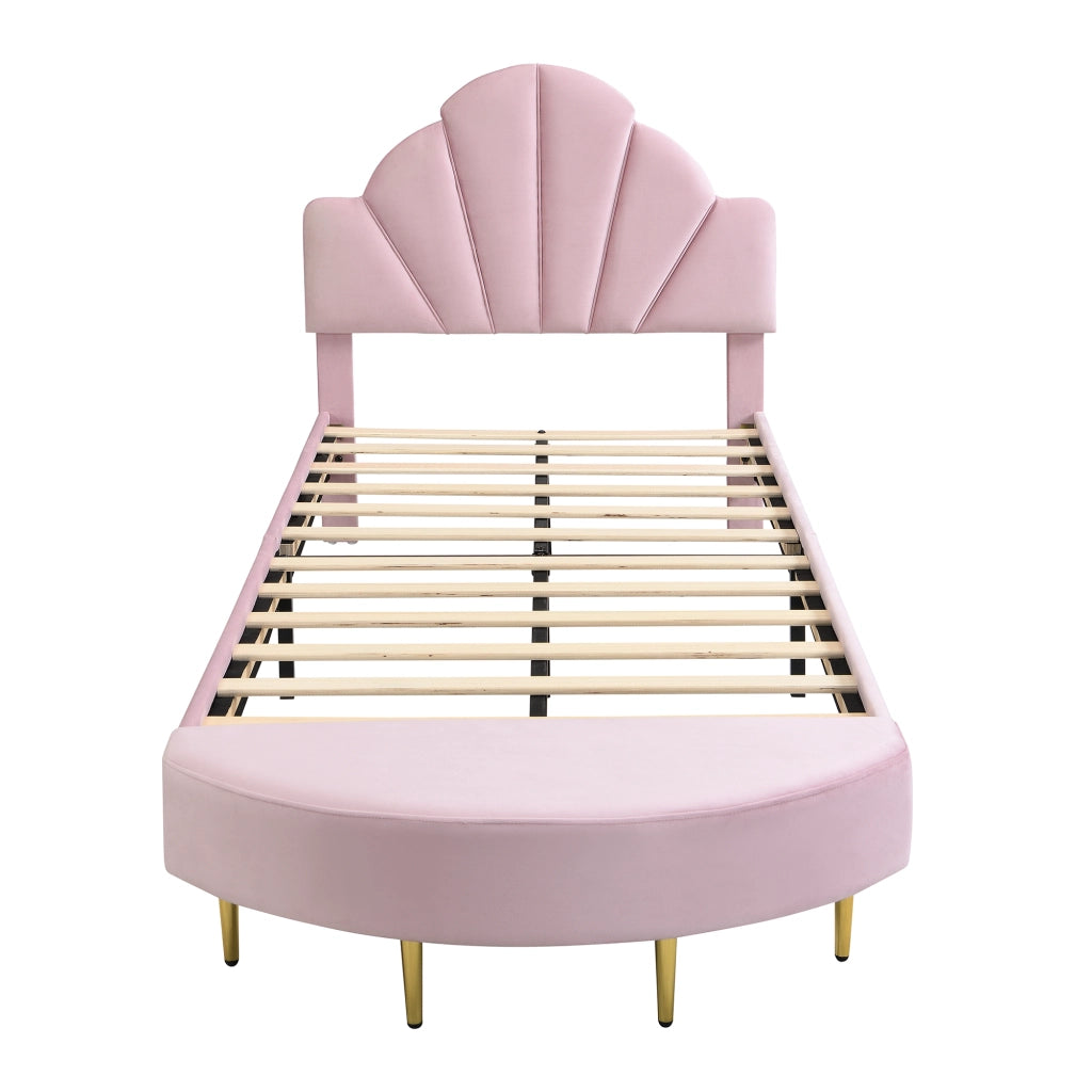 Upholstered Bed;90x200 cm;with velvet headboard;including bench;pink