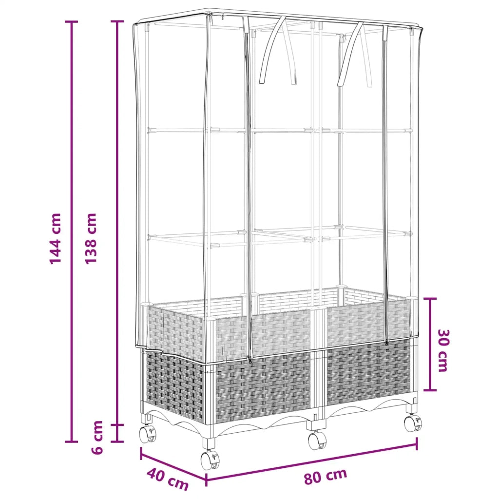 Vaso da Giardino con Copertura per Serra e Ruote 2 pz Nero PP 3422980