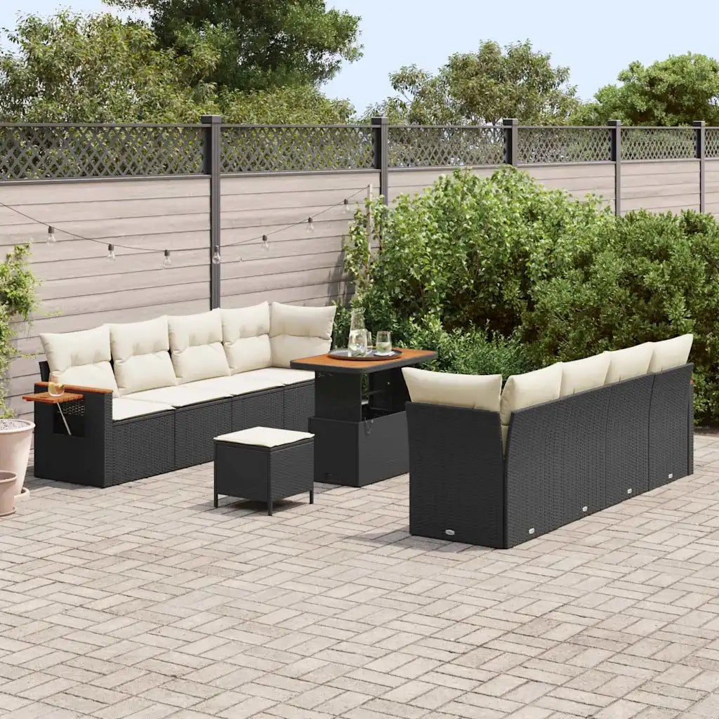 Set Divano da Giardino 12 pcs Nero e Crema polyrattan 3365100
