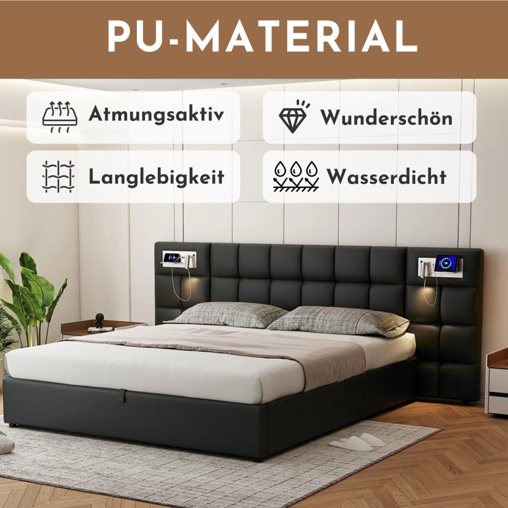 letto imbottito pu nero 180 x 200 cm