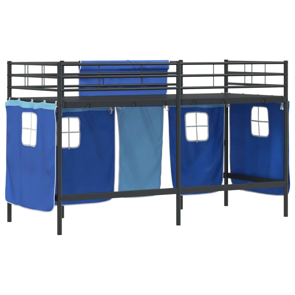 Struttura del Letto Loft per Bambini con Tendine-Giroletto per bambini Nero e Blu 762300