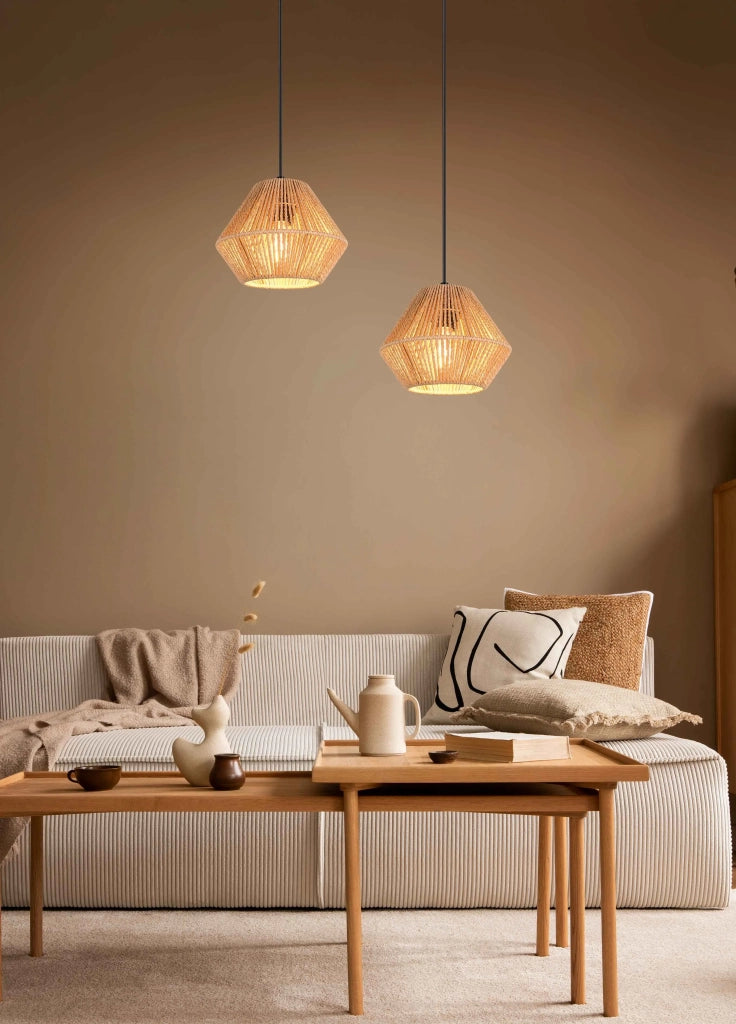 Lampada a sospensione, fibre naturali, D 20 cm, Lucille