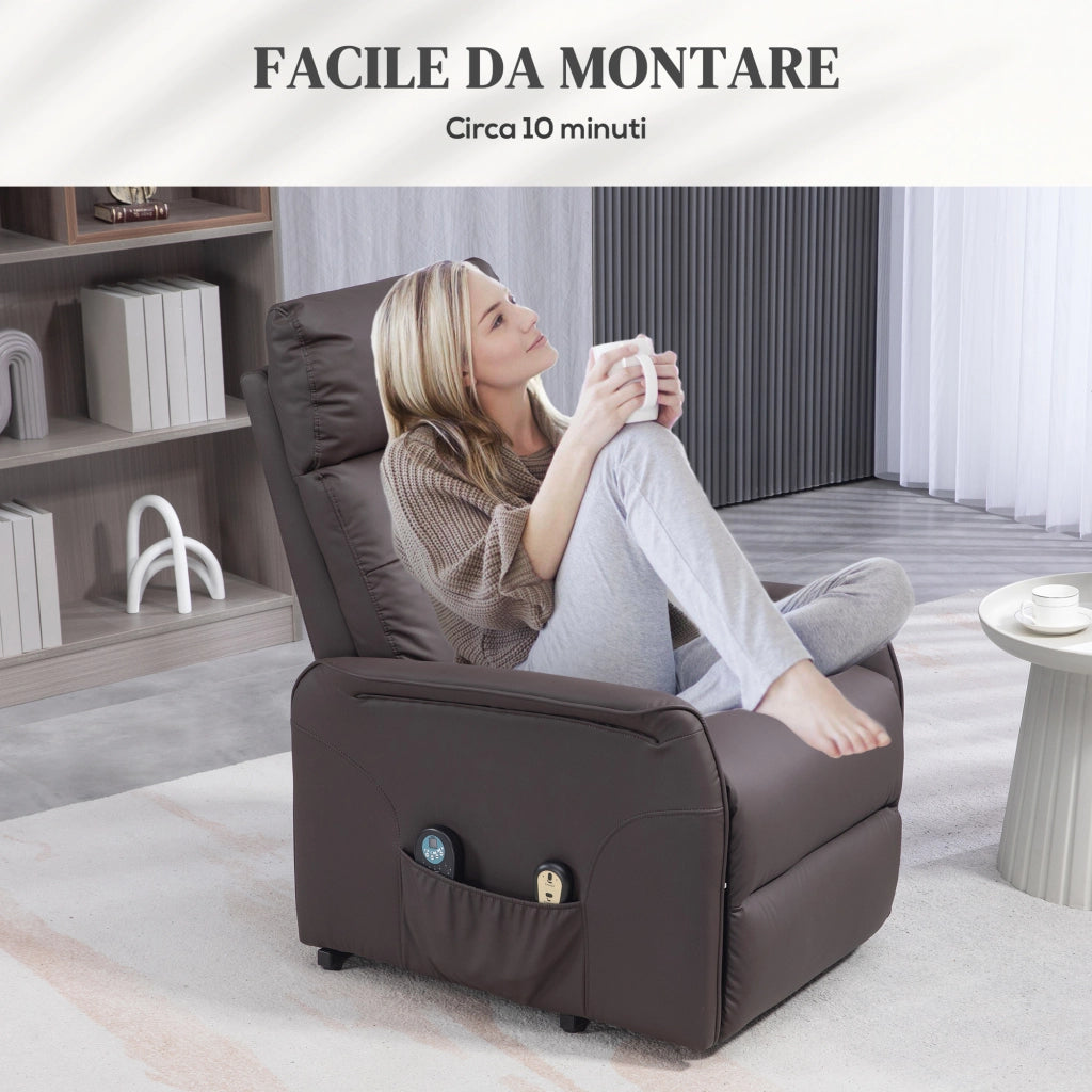 Poltrona Alzapersona Reclinabile e Massaggiante con Riscaldamento ¨C Zephmum ¨C Marrone
