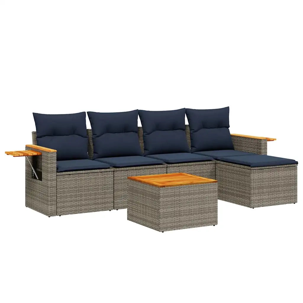 Set Divani da Giardino 6 pz con Cuscini Grigio in Polyrattan 3226768