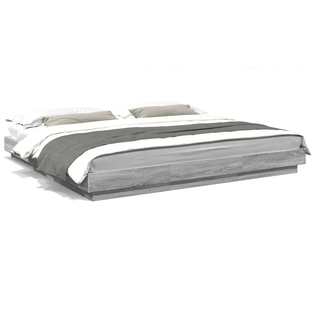 Letto matrimoniale | Letto per adulti | Giroletto Luci LED Grigio Sonoma 180x200 cm Legno Multistrato