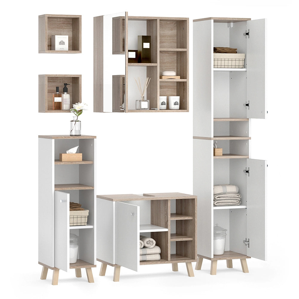Vicco Set mobili bagno Bianco 5 parti, con armadio alto