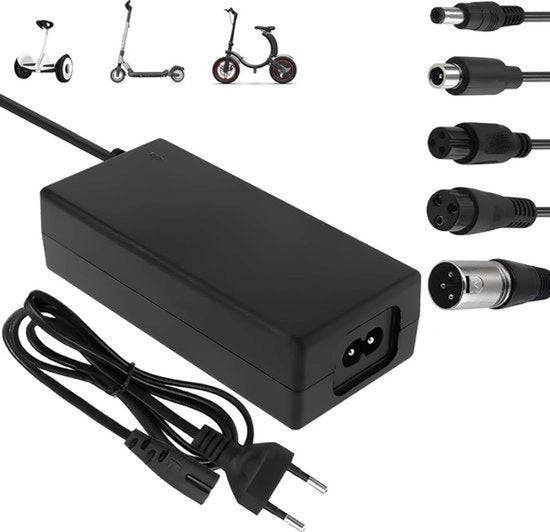 Caricatore Universale per Biciclette Elettriche - 36V/42V 2A - Caricatore con 5 Connettori per Batterie - Caricabatterie per Biciclette Elettriche e Scooter Hoverboard - Adatto per Xiaomi Mi M365 - 84W Massimo