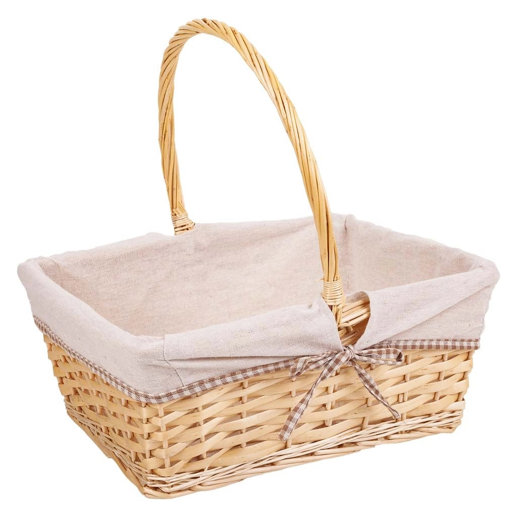 Set di 3 cestini in vimini foderati di bianco