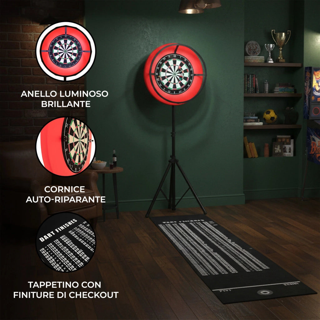 Set Bersaglio Freccette con Luce LED, Supporto Treppiede e Surround Bristle