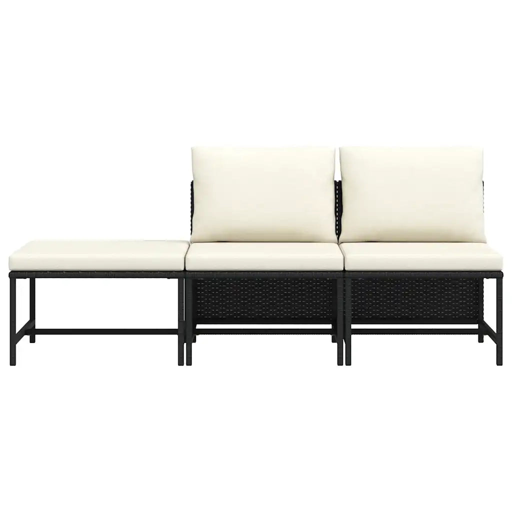 Set Divani da Giardino 3 pz con Cuscini in Polyrattan Nero 313514