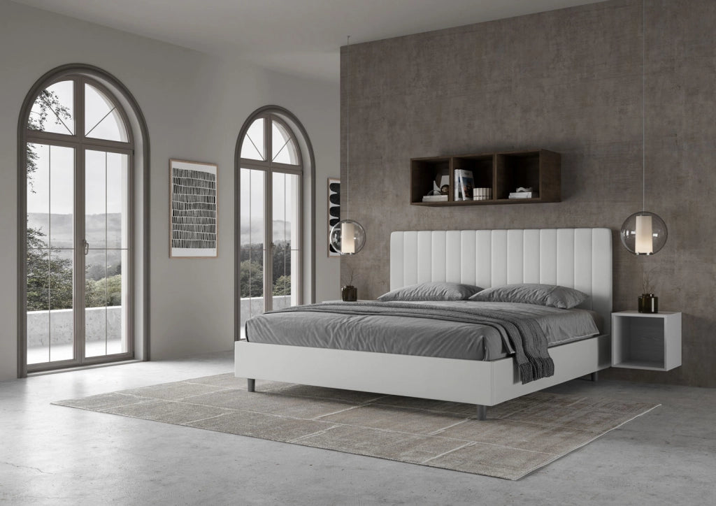 BS COM Letto matrimoniale king size con rete imbottito 200x200 similpelle bianco