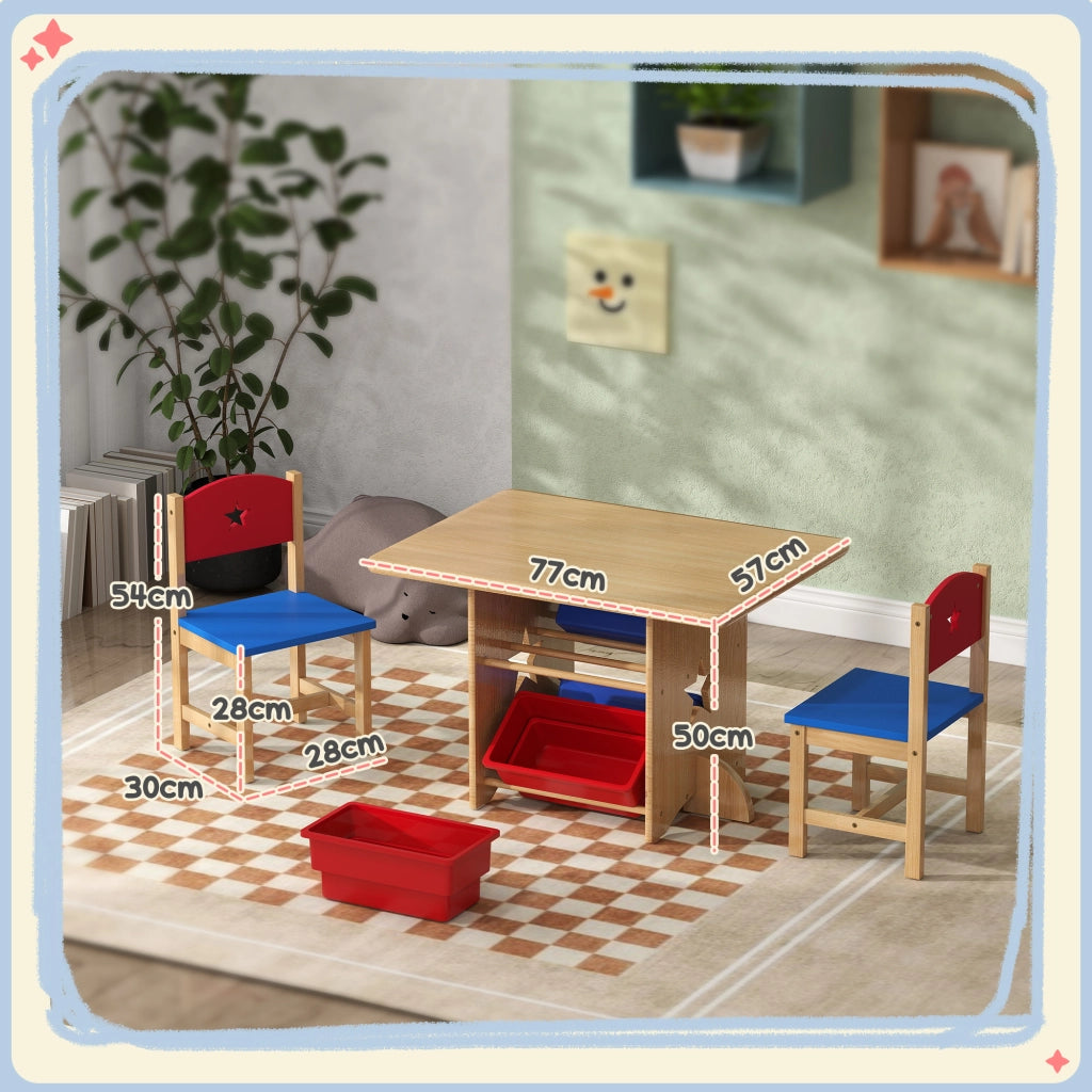 Tavolo con Sedie per Bambini ¨C Minimal ¨C Legno e PP, 4 Contenitori