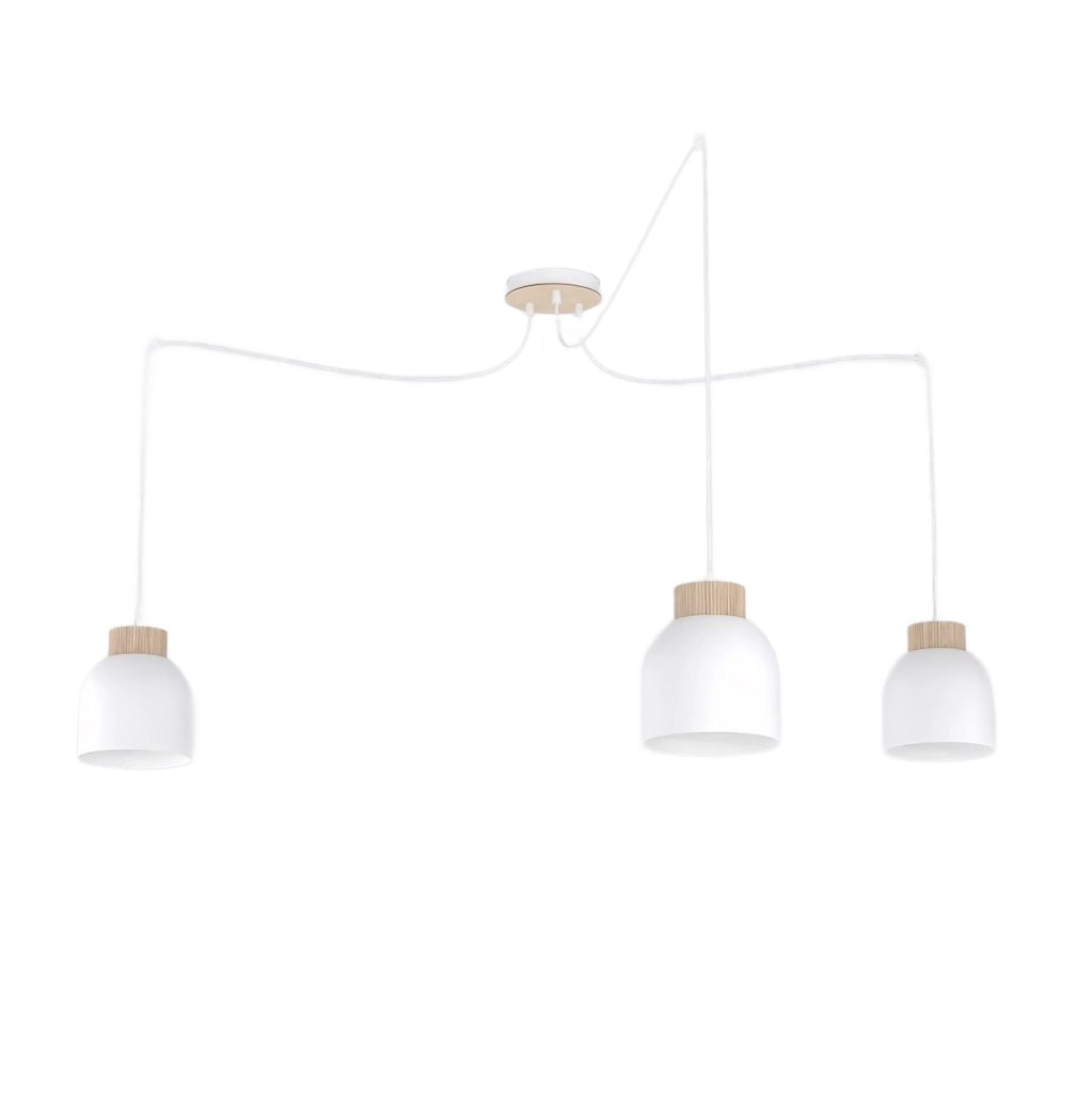 Lampada sospesa KRU 3 luci bianca legno Emibig
