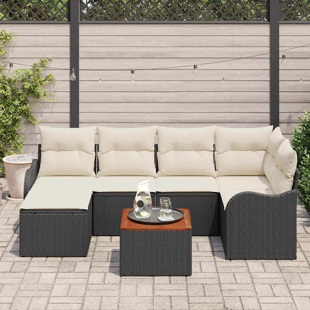 Set Divano da Giardino con cuscino 7 pcs Nero polyrattan