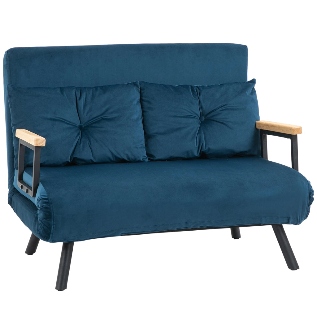 Divano letto 2 posti in velluto ¨C Xylo ¨C con 2 cuscini, beige e blu