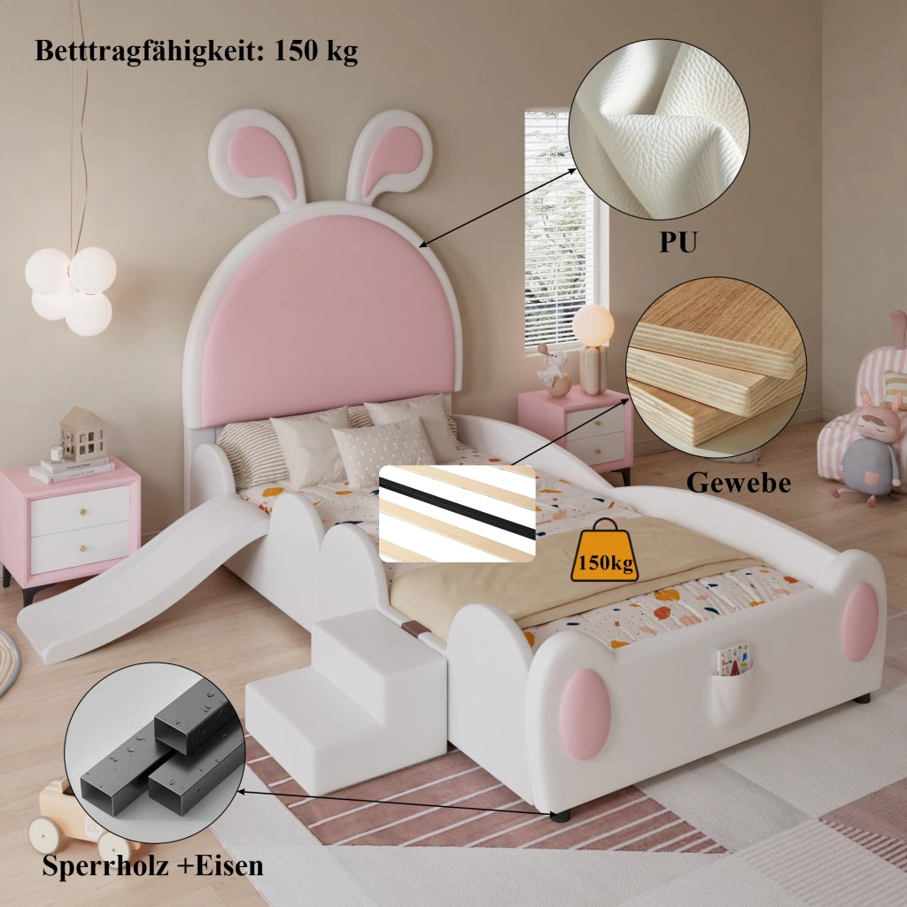 letto imbottito pu bianco rosa 90x200 cm