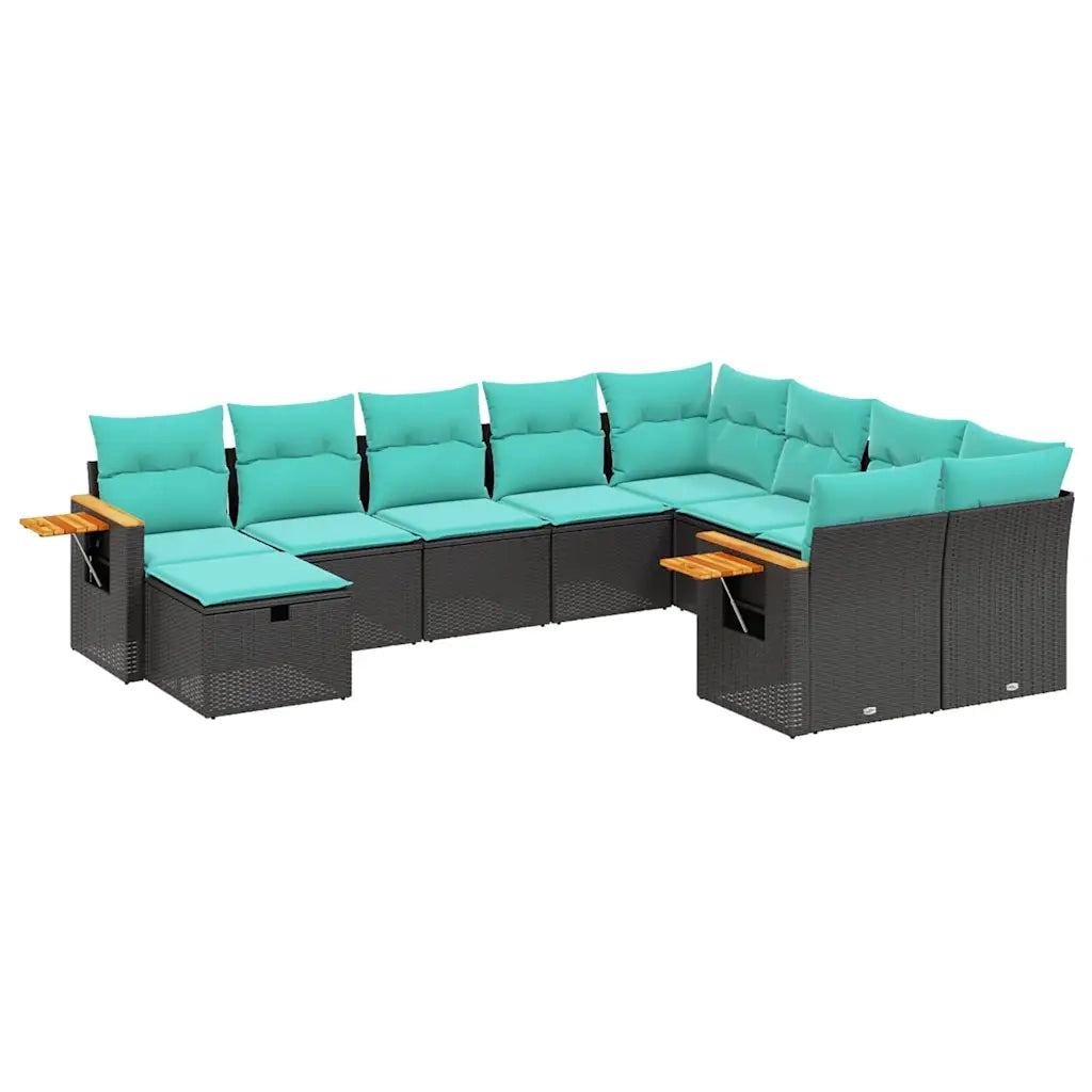 Set Divani da Giardino 10 pz con Cuscini Nero in Polyrattan