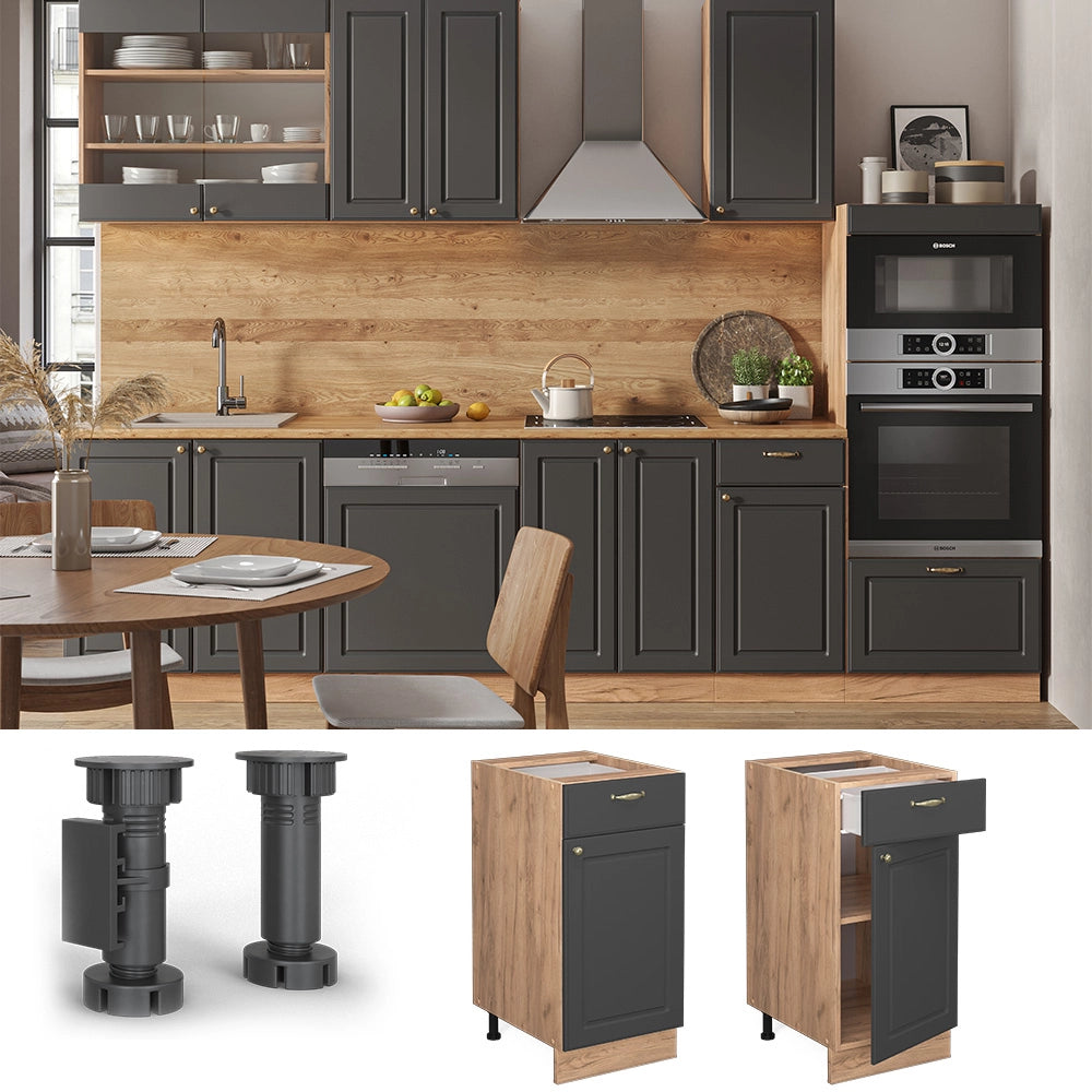 Mobiletto base per cucina Fame-Line Antracite-oro/Rovere dorato 40 cm, PL Marmo Vicco