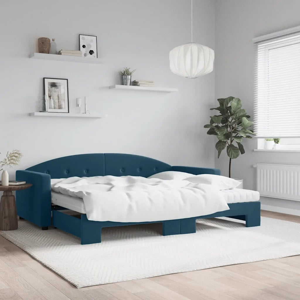 Divano Letto Estraibile con Materassi Blu 90x200 cm Velluto 3197324