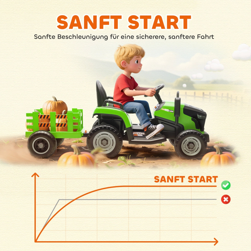 Trattore elettrico per bambini con telecomando - Xylo - Verde, 3-8 anni