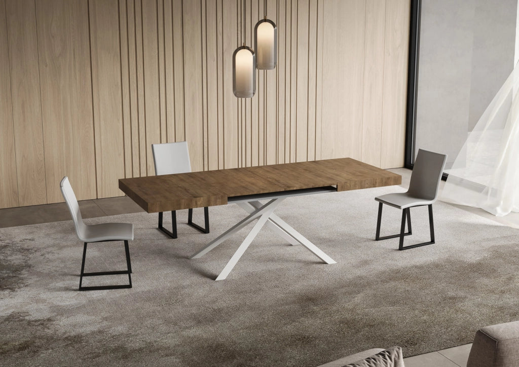 Tavolo allungabile 120/204x80 cm Niket noce gambe bianche