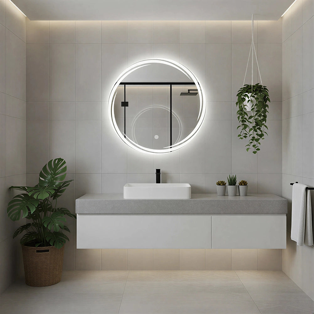 Specchio Tondo Spirale Diametro 70cm Led a 3 Colori Dimmerabile Accensione Touch