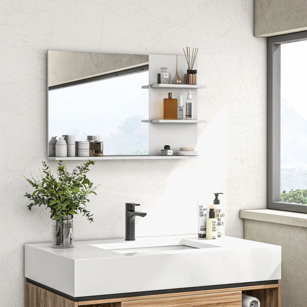 Specchio da Bagno con Ripiani ¨C Minimal ¨C Bianco MDF 75x10x48 cm