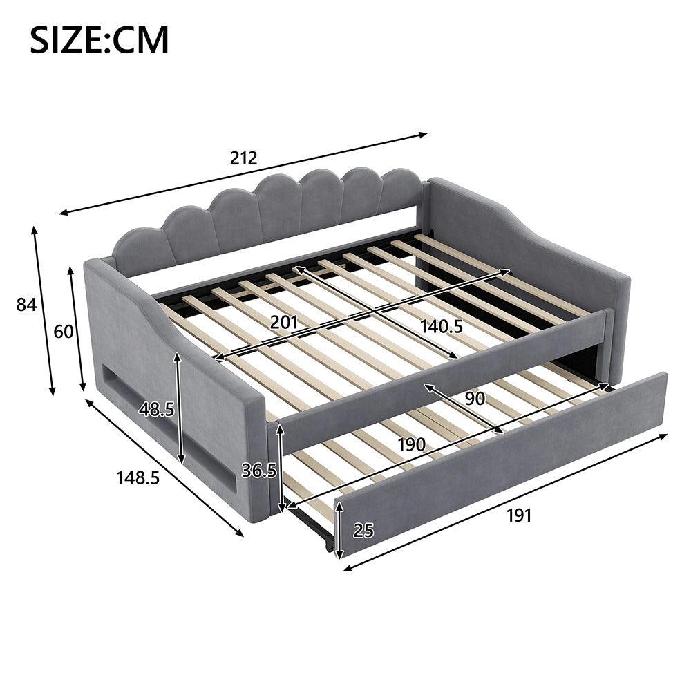 Letto imbottito - Xylo - 140x200cm LED + letto a scomparsa, grigio