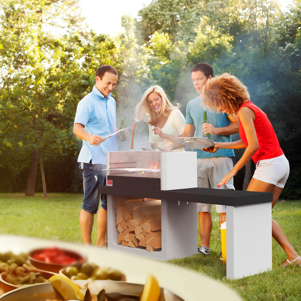 Sarom barbecue porto new legna carbonella 160 x 51,5 x 96,8 cm griglia e ampio tavolo laterale