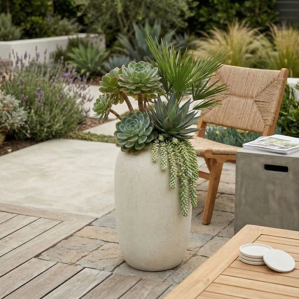 Vaso Rotondo da Giardino Handmade ¨C Xylo ¨C Cemento, Bianco, 30x51 cm