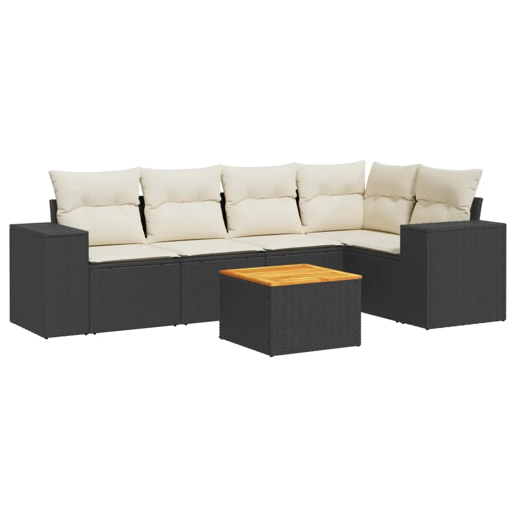 Set Divano da Giardino 6 pz con Cuscini Nero in Polyrattan