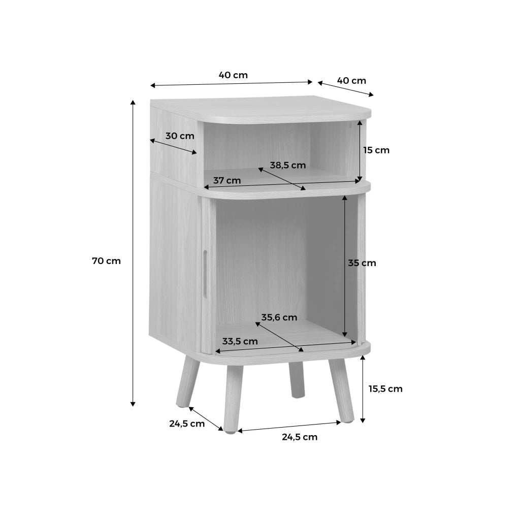 Comodino scandinavo decorazione legno 2 porte scorrevoli, marrone