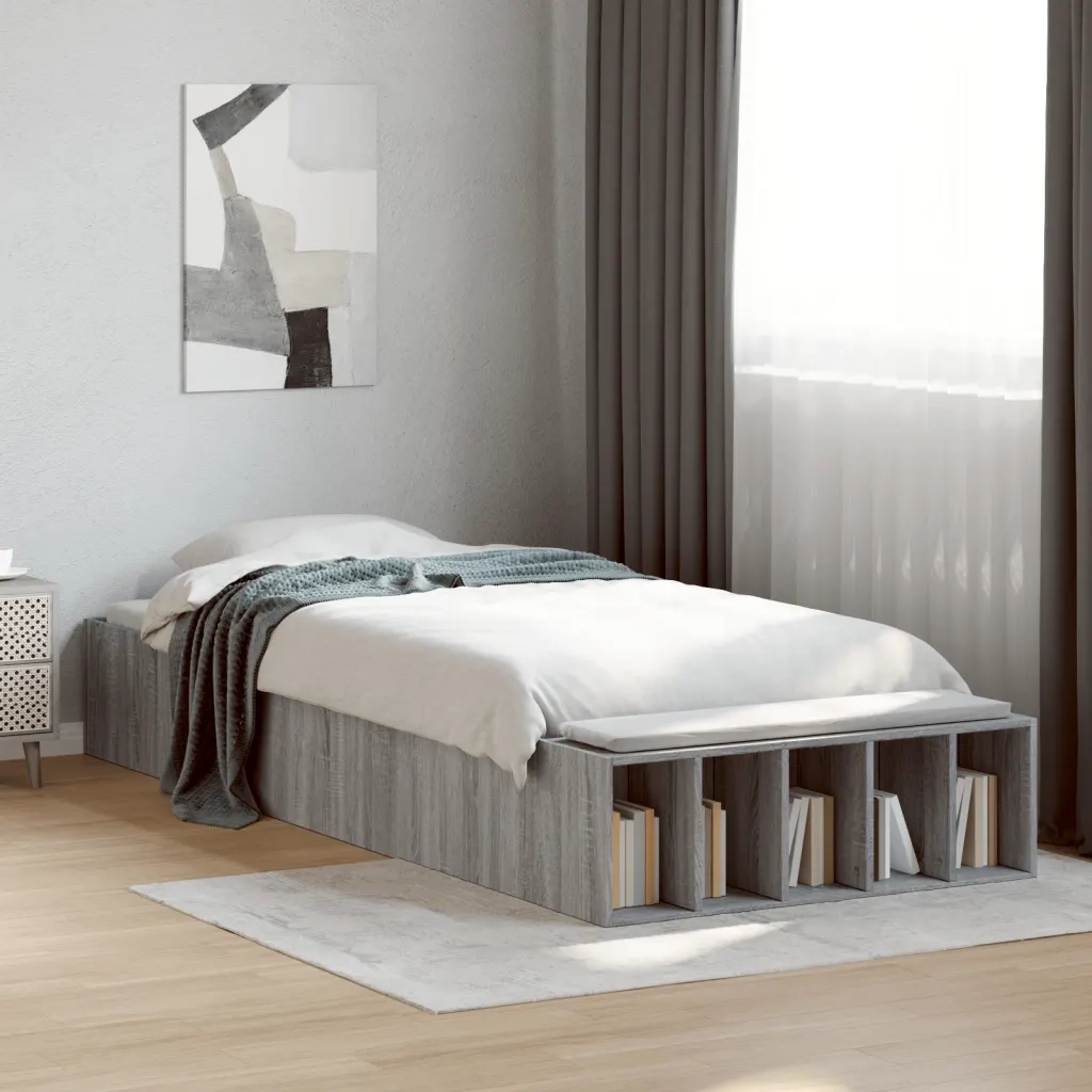 Letto singolo | Letto per adulti | Giroletto Grigio Sonoma 75x190 cm in Legno Multistrato